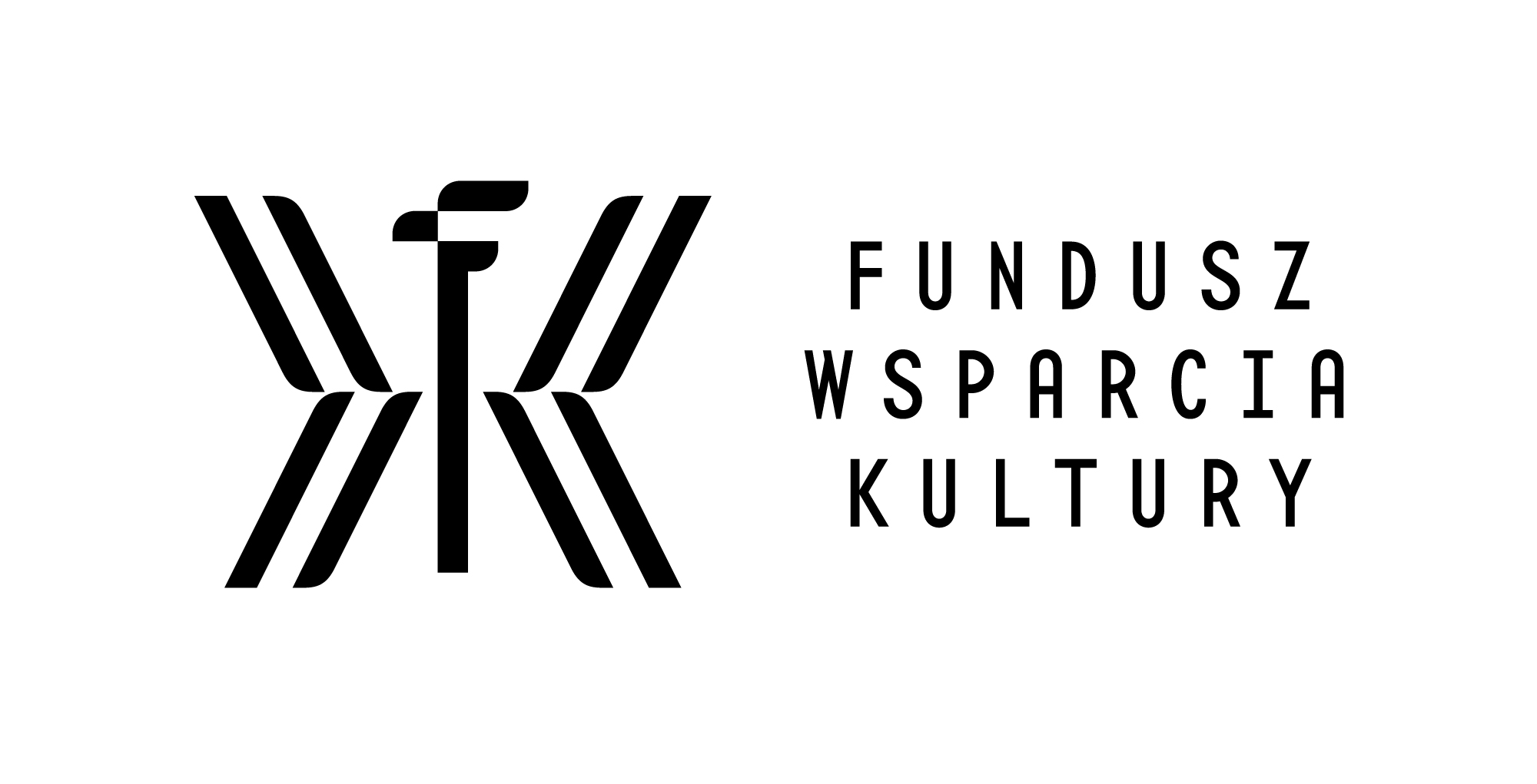 czarna grafika na białym tle: logotyp Fundusz Wsparcia Kultury. 