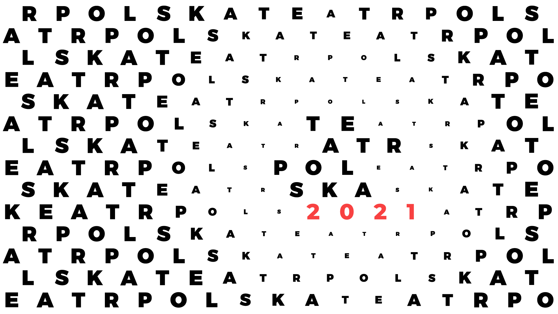 Logo programu Teatr Polska - czarne litery na białym tle, czerwona data 2021. 