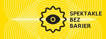 logo cyklu SPEKTAKLE BEZ BARIER - czarny symbol oka na żółtym tle