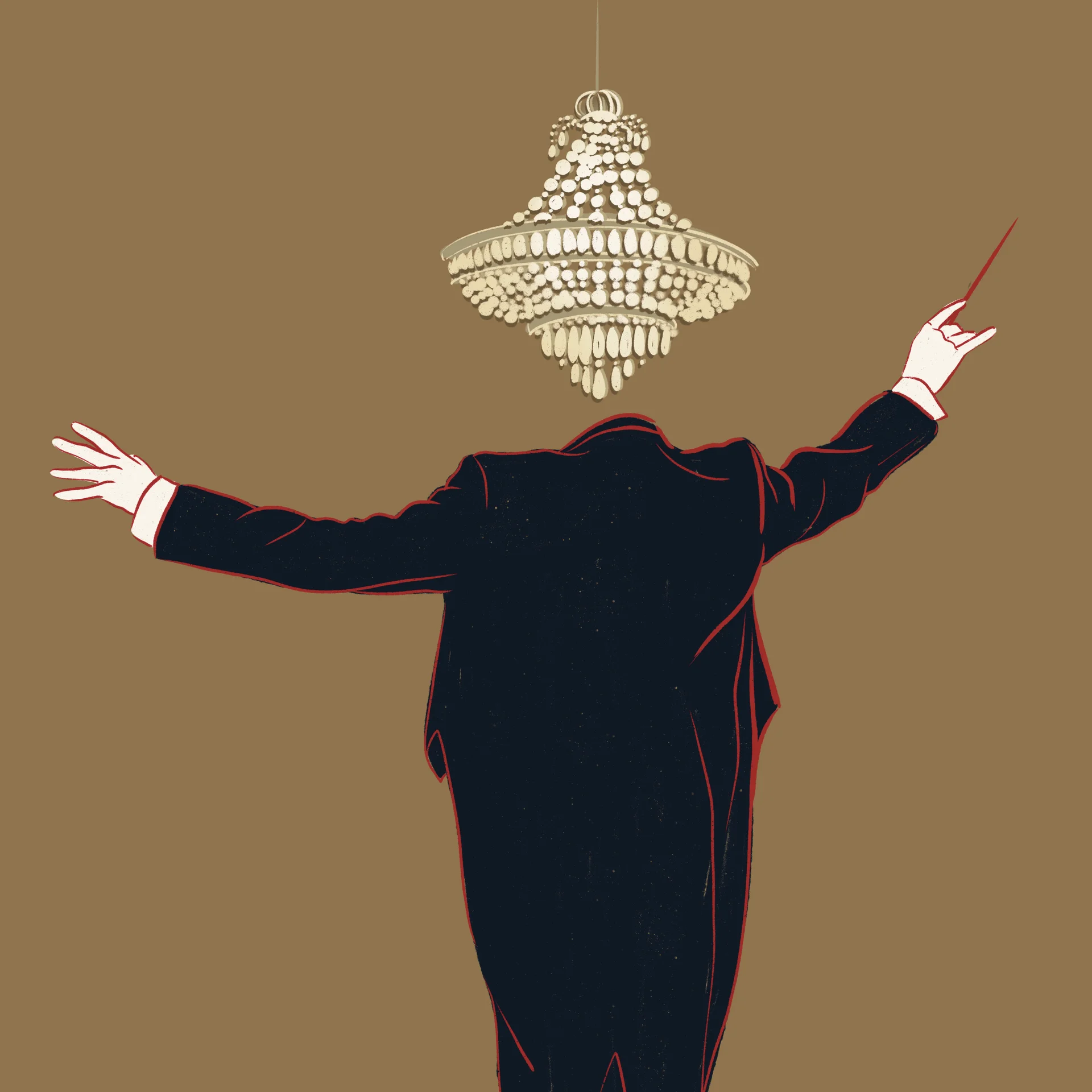 ilustracja dyrygenta i żyrandol